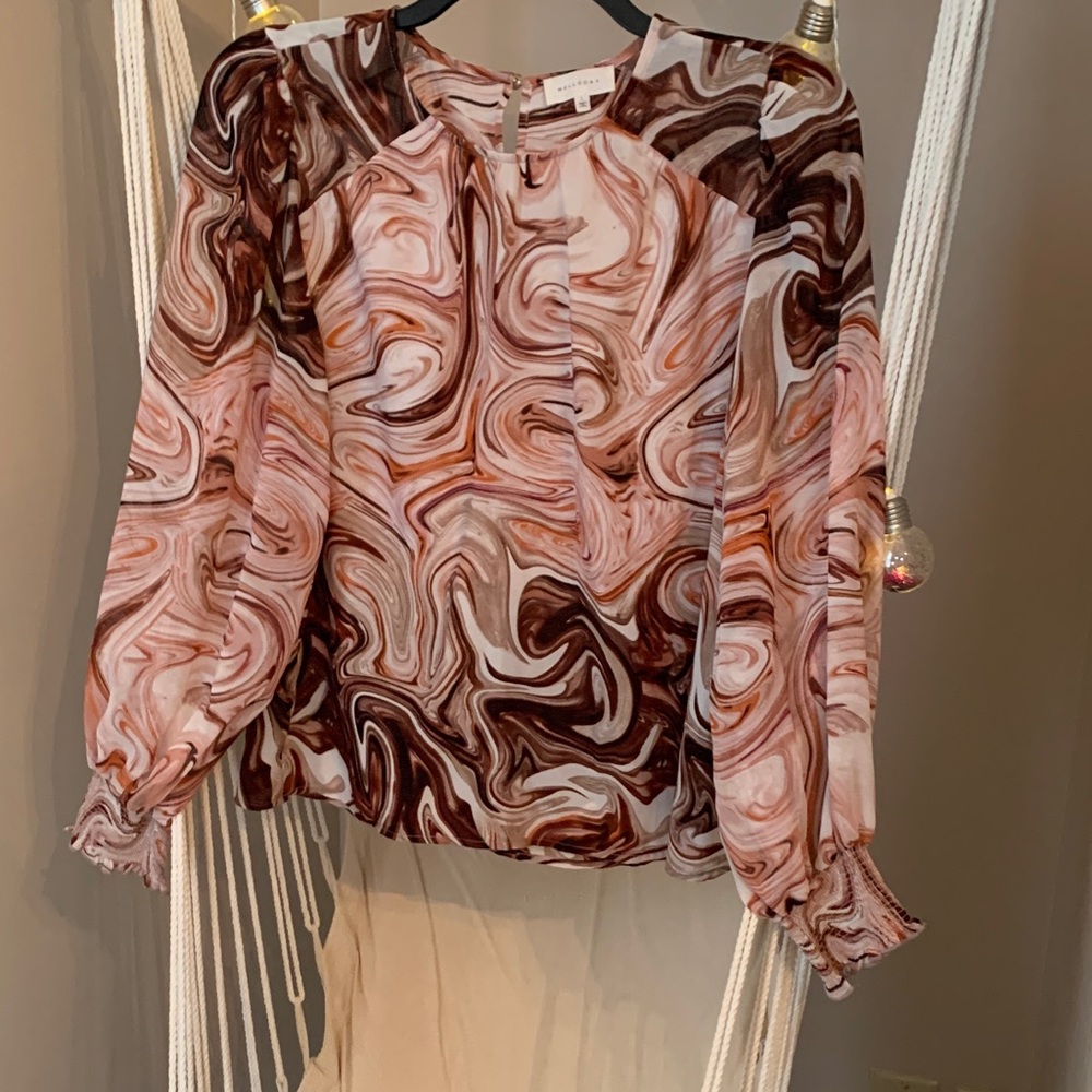 MELLODAY Swirl Patterned Blouse in Pink and Brown large